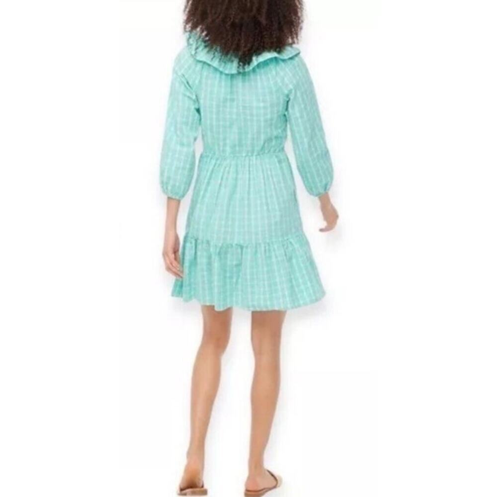 J.Crew Aqua Green Plaid Seersucker Ruffle Tiered Mini Dress 6 Preppy Pastel - Picture 8 of 12